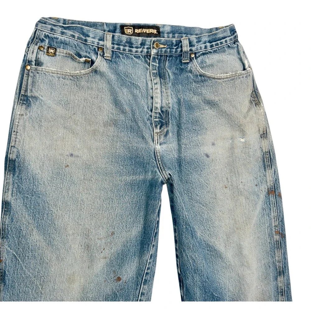 Vintage Reverb Wide Leg‎ Baggy Jeans Mens 38x34 Paint Splatter Stains Distressed